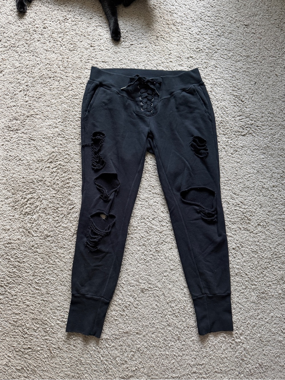 $195 NSF Black lace up distressed maddox sweat pant tapered joggers size large